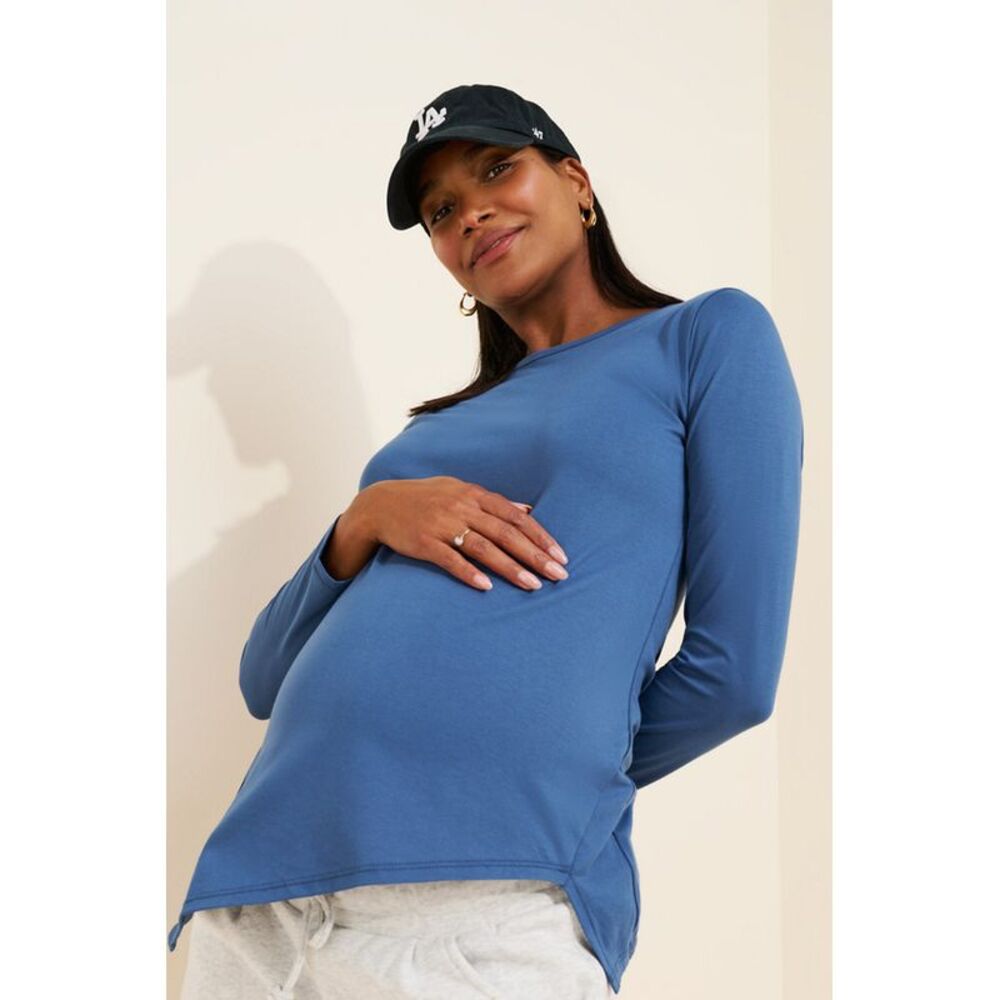 Stowaway Women Maternity Split Hem Top Blue S